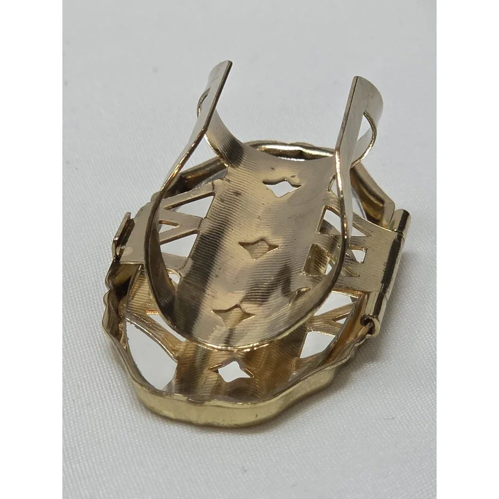 Vintage Lipstick Holder with Mirror Gold Tone Floral Decal Clip-On Vanity